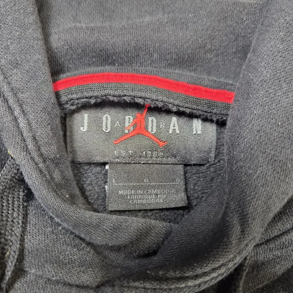 Jordan Jump Man Hoodie Mens Large Black Fleece Big Logo‎ Long Sleeve Pullover